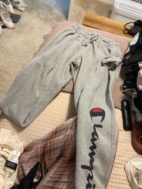Champion Gray Sweatpants with Navy & Red Logo